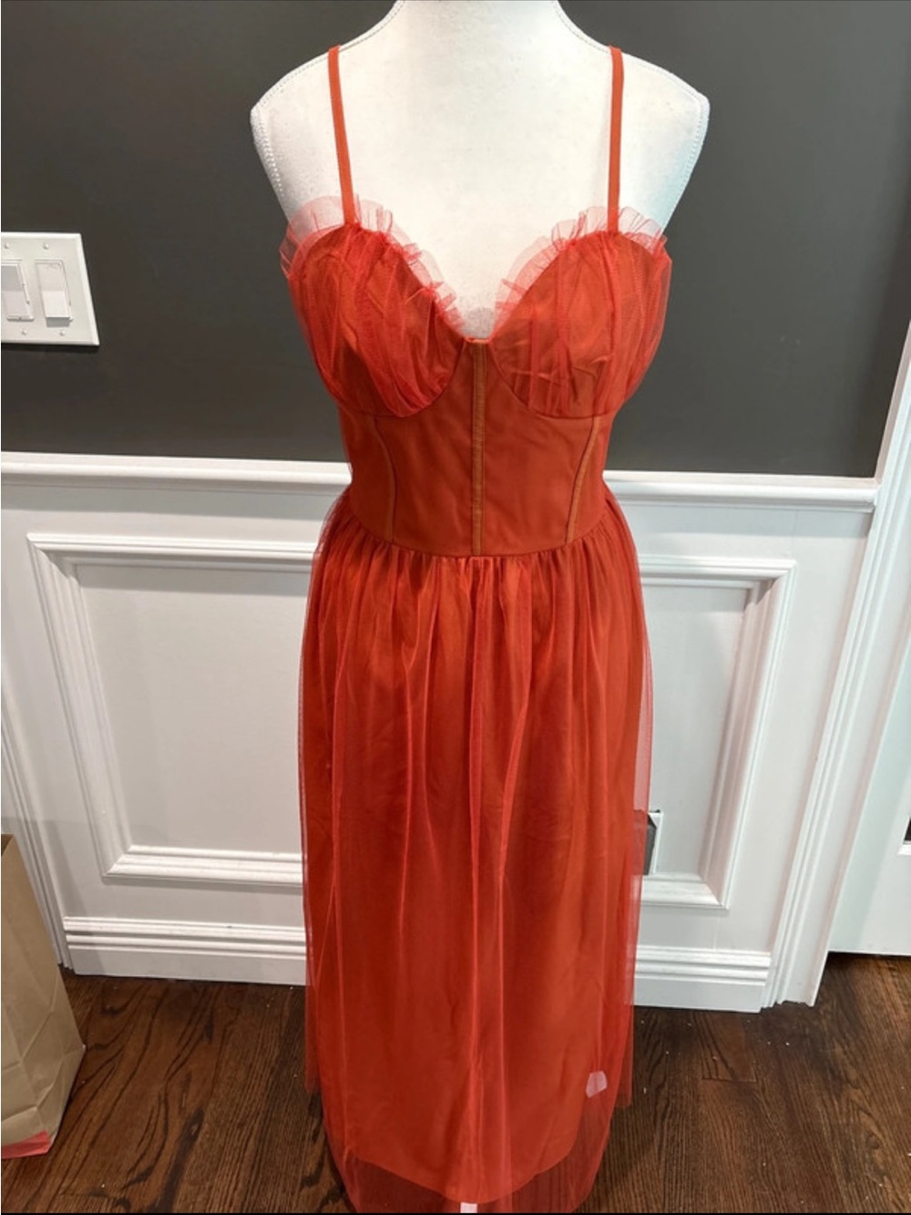 Terracotta/rust Fairycore Tulle Bustier Maxi Dress